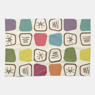 Mid Century Modern Stretched Squares Colourful Tea Towel