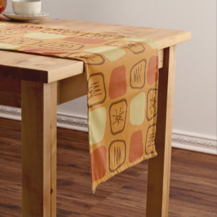 Mid Century Modern Stretched Squares Ochre Short Table Runner