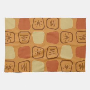 Mid Century Modern Stretched Squares Ochre Tea Towel