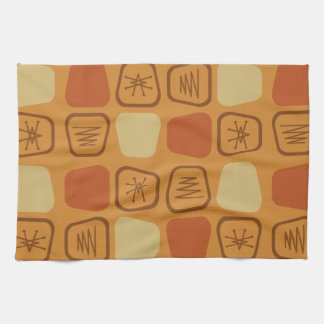 Mid Century Modern Stretched Squares Ochre Tea Towel