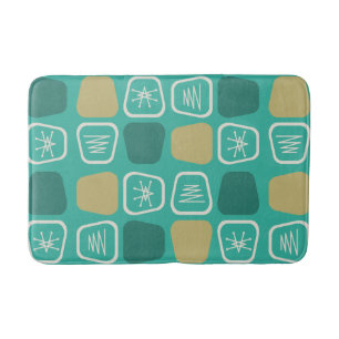 Mid Century Modern Stretched Squares Turquoise Bath Mat
