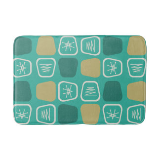 Mid Century Modern Stretched Squares Turquoise Bath Mat