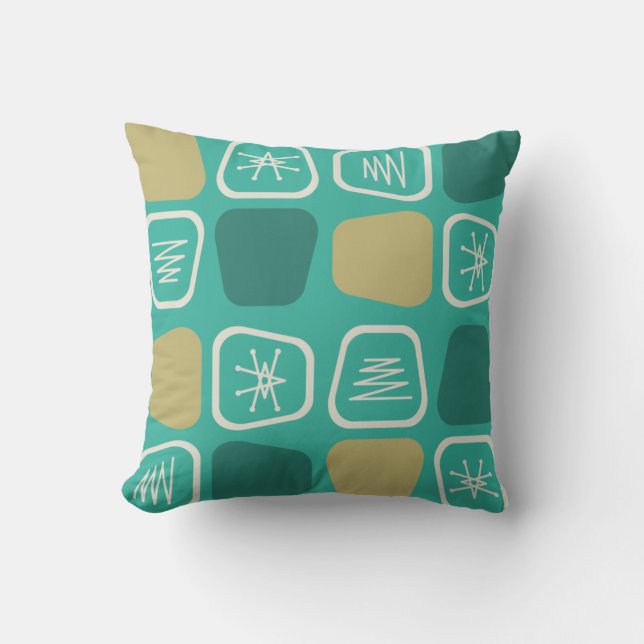 Mid Century Modern Stretched Squares Turquoise Cushion (Front)