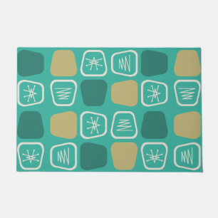 Mid Century Modern Stretched Squares Turquoise Doormat