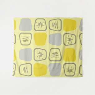 Mid Century Modern Stretched Squares Yellow Tapestry
