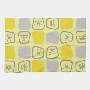 Mid Century Modern Stretched Squares Yellow Tea Towel