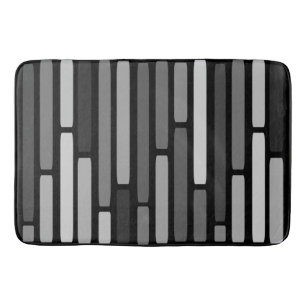 Mid Century Modern Stripes Black Bath Mat