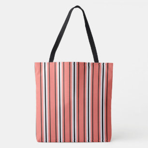 Mid-Century Modern Stripes, Coral, Black & White Tote Bag