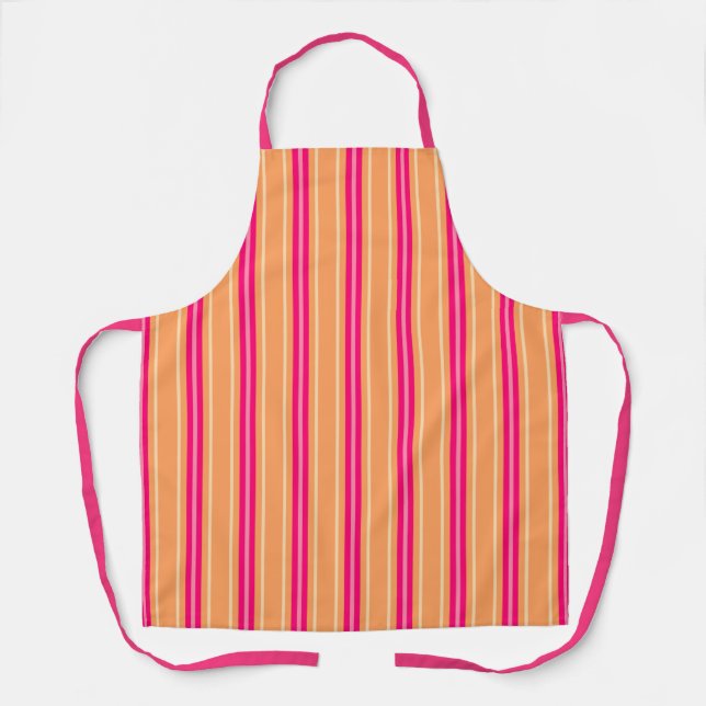 Mid-Century Modern Stripes, Fuchsia Pink & Orange Apron (Front)