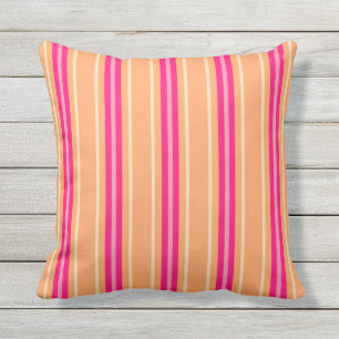 Mid-Century Modern Stripes, Fuchsia Pink & Orange Cushion
