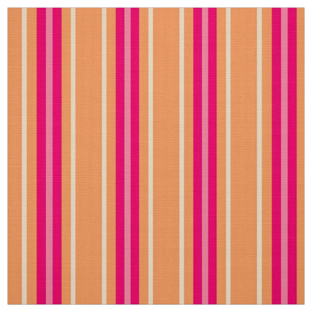 Mid-Century Modern Stripes, Fuchsia Pink & Orange Fabric (Swatch)