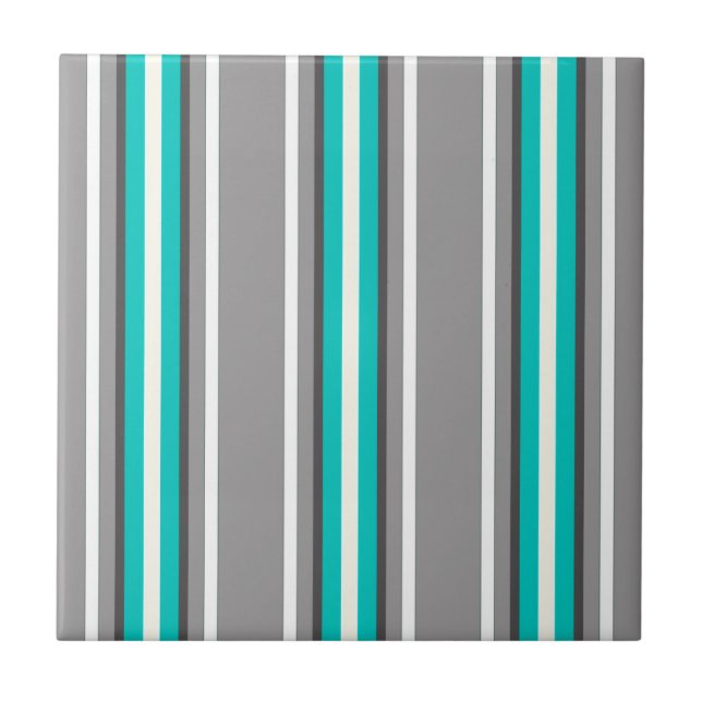 Mid-Century Modern Stripes, Grey and Turquoise Ceramic Tile (Front)