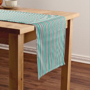 Mid-Century Modern Stripes, Grey and Turquoise Short Table Runner