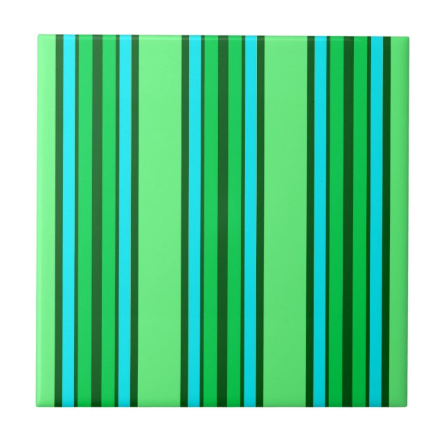 Mid-Century Modern Stripes, Lime Green and Aqua  Ceramic Tile (Front)