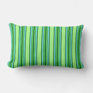 Mid-Century Modern Stripes, Lime Green and Aqua Lumbar Cushion