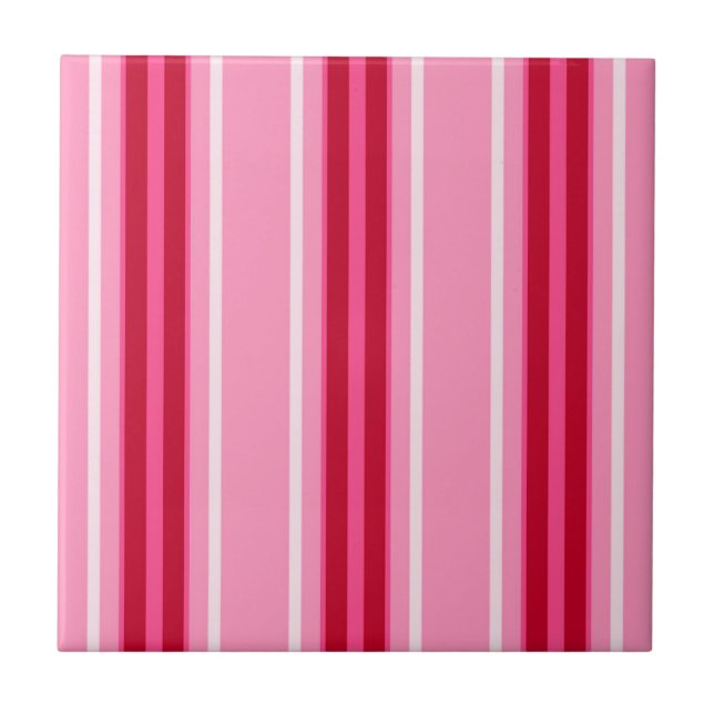 Mid-Century Modern Stripes, Pink and  Burgundy Ceramic Tile (Front)