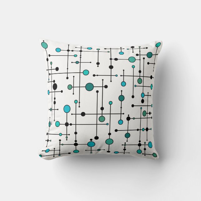 Mid-century modern style Aqua Blue Dot Cushion (Front)