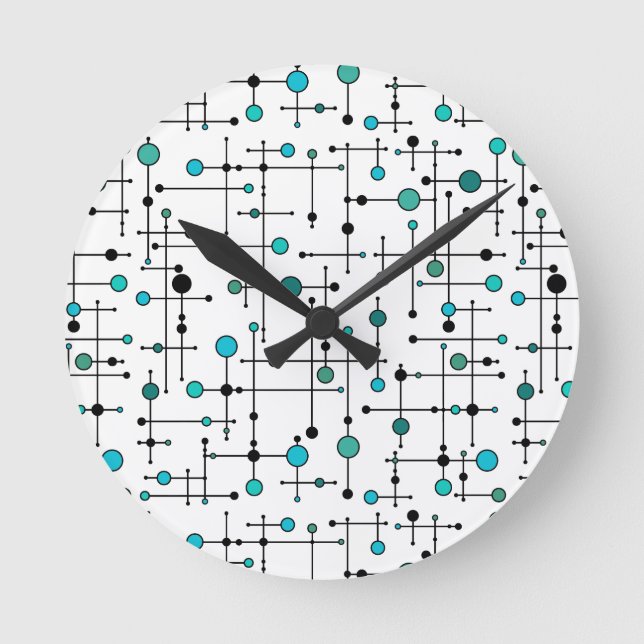 Mid-century modern style Aqua Blue Dot Round Clock (Front)
