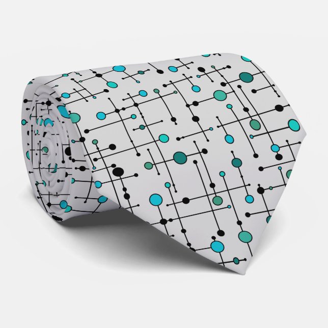 Mid-century modern style Aqua Blue Dot Tie (Rolled)