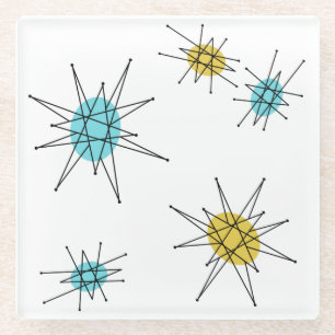 Mid Century Modern style, Atomic Starburst Glass Coaster