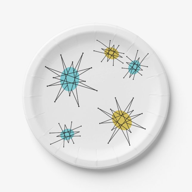 Mid Century Modern style, Atomic Starburst Paper Plate (Front)