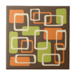 Mid Century Modern Style Ceramic Tile<br><div class="desc">Colourful Retro Mid Century Modern Abstract Pattern in Orange Brown Cream & Green.</div>