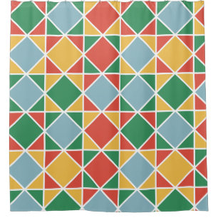 Mid century modern style colourful pattern yellow shower curtain