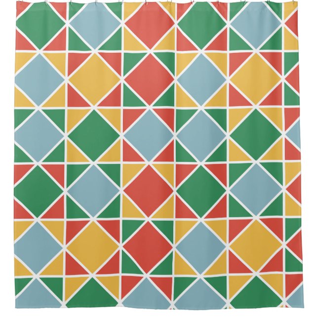 Mid century modern style colourful pattern yellow shower curtain (Front)