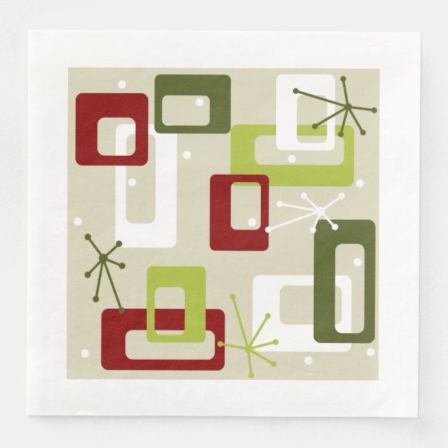 Mid-century modern style green and red sputnik napkin (Front)