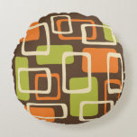 Mid Century Modern Style Round Cushion<br><div class="desc">Colourful Retro Mid Century Modern Abstract Pattern in Orange Brown Cream & Green.</div>