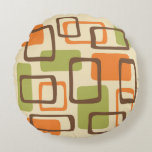 Mid Century Modern Style Round Cushion<br><div class="desc">Colourful Retro Mid Century Modern Abstract Pattern in Orange Brown Cream & Green.</div>
