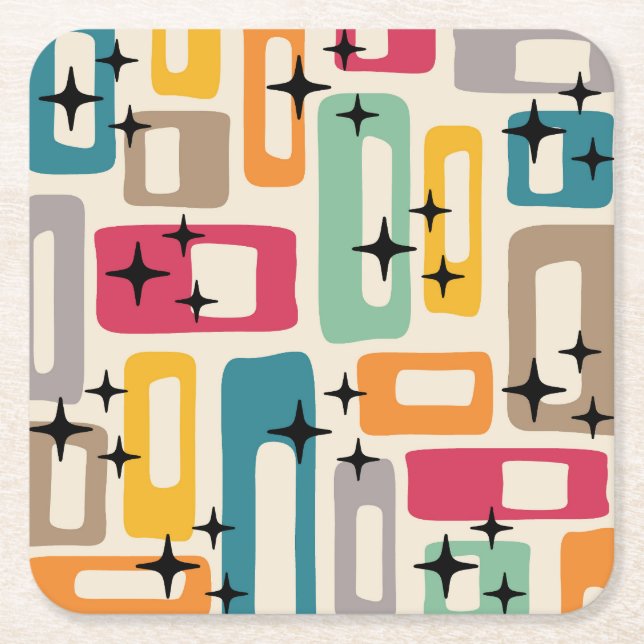 Mid Century Modern Style Square Paper Coaster (Front)
