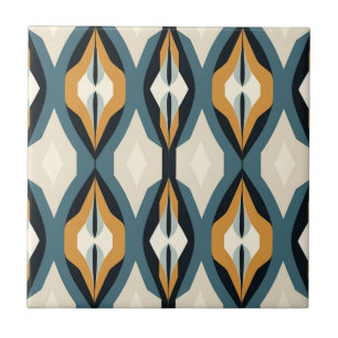 Mid-Century Modern Stylised Geometric Pattern Ceramic Tile