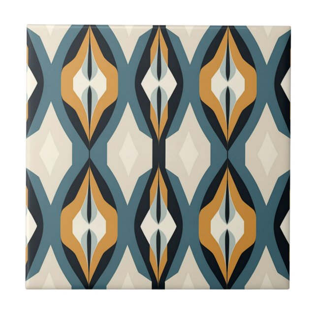 Mid-Century Modern Stylised Geometric Pattern Ceramic Tile (Front)