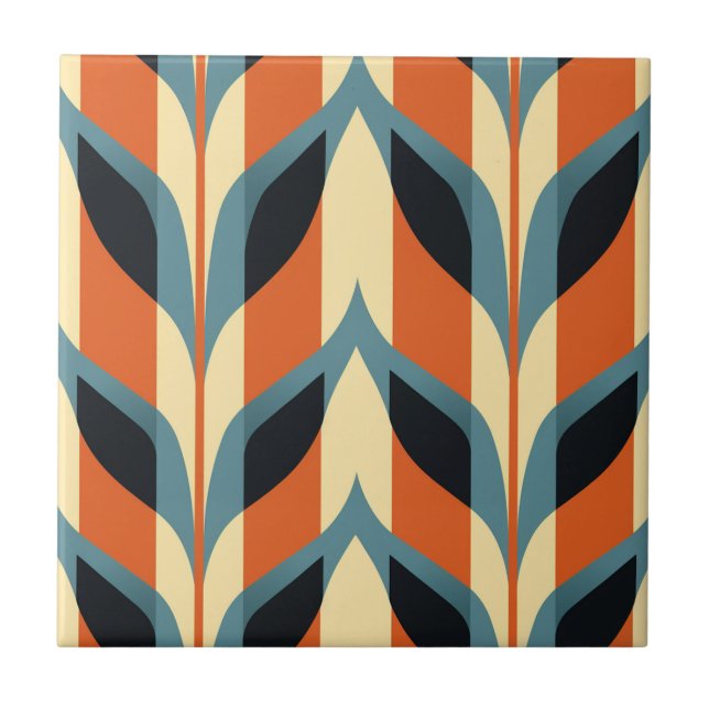 Mid-Century Modern Stylised Geometric Pattern Ceramic Tile (Front)