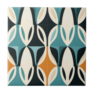 Mid-Century Modern Stylised Geometric Pattern Ceramic Tile