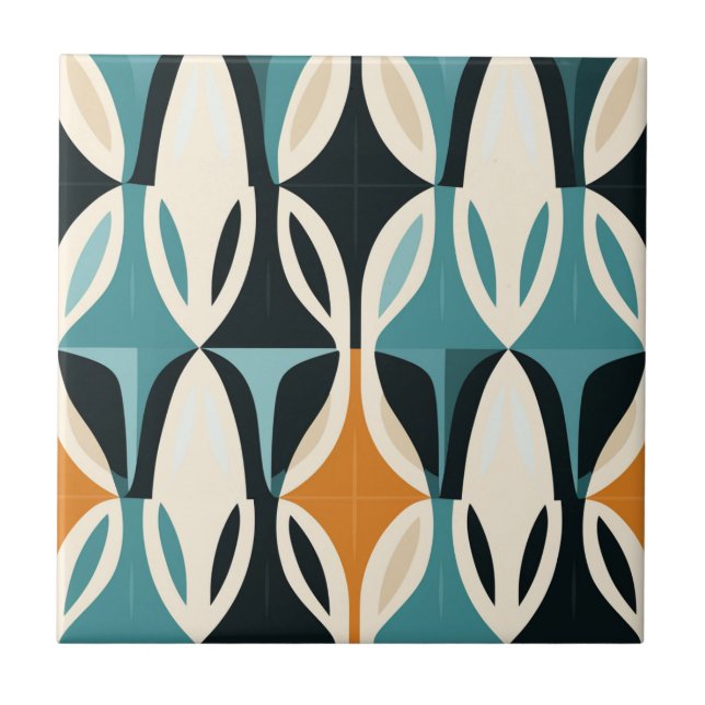 Mid-Century Modern Stylised Geometric Pattern Ceramic Tile (Front)