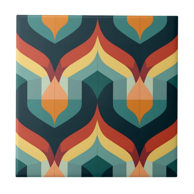 Mid-Century Modern Stylised Geometric Pattern Ceramic Tile (Front)
