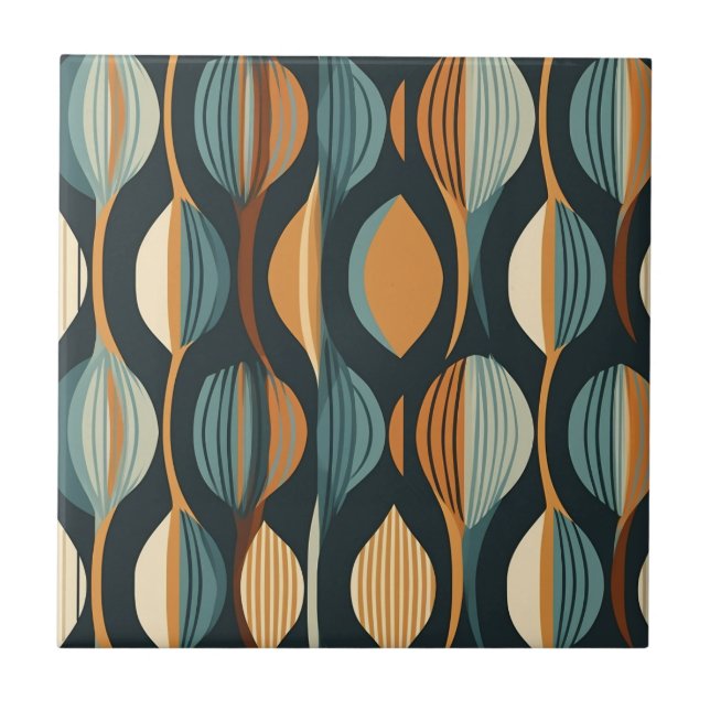 Mid-Century Modern Stylised Geometric Pattern Ceramic Tile (Front)