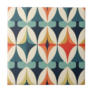 Mid-Century Modern Stylised Geometric Pattern Ceramic Tile