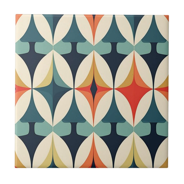 Mid-Century Modern Stylised Geometric Pattern Ceramic Tile (Front)