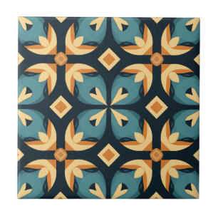 Mid-Century Modern Stylised Geometric Pattern Ceramic Tile