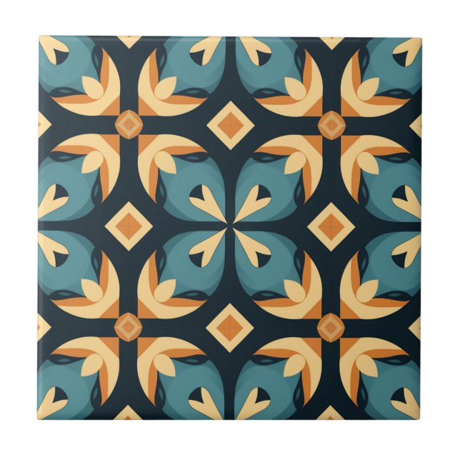 Mid-Century Modern Stylised Geometric Pattern Ceramic Tile (Front)