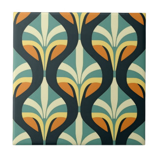 Mid-Century Modern Stylised Geometric Pattern Ceramic Tile