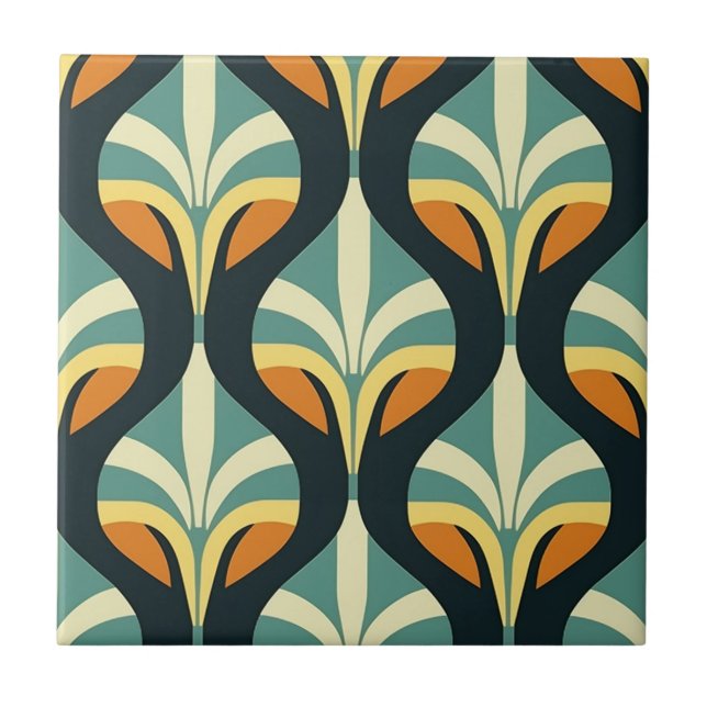 Mid-Century Modern Stylised Geometric Pattern Ceramic Tile (Front)