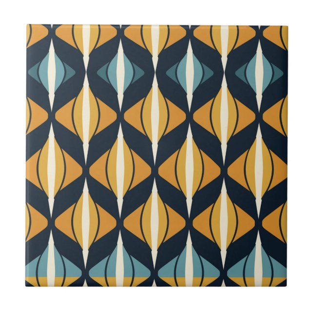 Mid-Century Modern Stylised Geometric Pattern Ceramic Tile (Front)