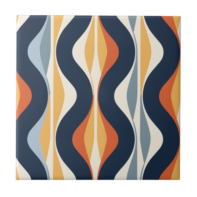 Mid-Century Modern Stylised Geometric Pattern Ceramic Tile (Front)