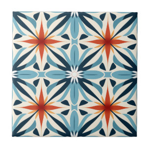 Mid-Century Modern Stylised Geometric Pattern Ceramic Tile