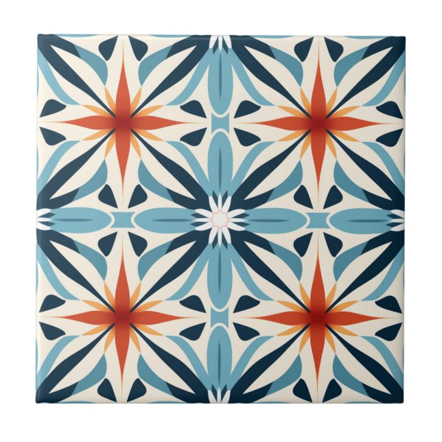 Mid-Century Modern Stylised Geometric Pattern Ceramic Tile (Front)
