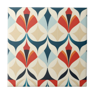 Mid-Century Modern Stylised Geometric Pattern Ceramic Tile